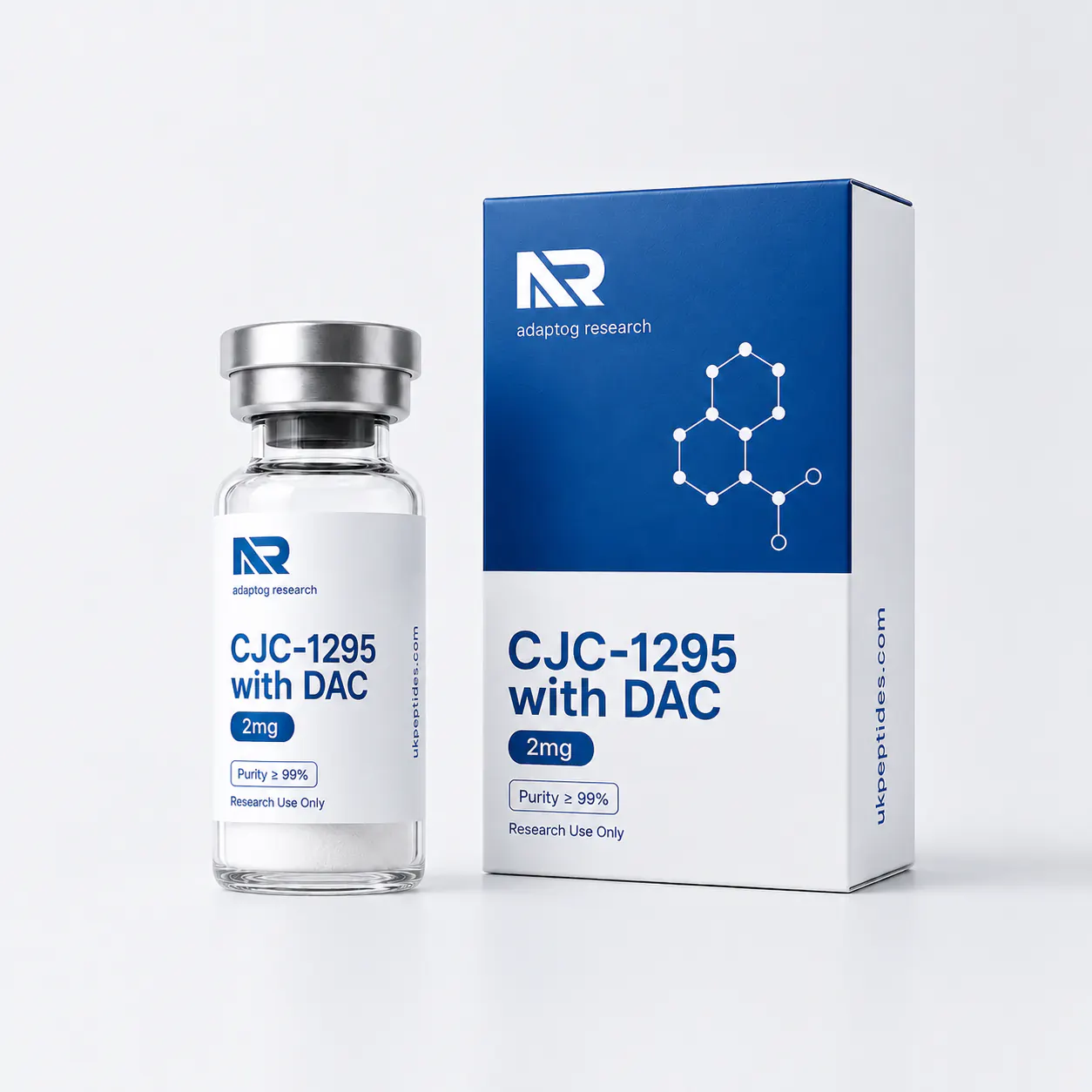 CJC-1295 (with DAC) research peptide vial — 99.0% HPLC purity, lyophilised