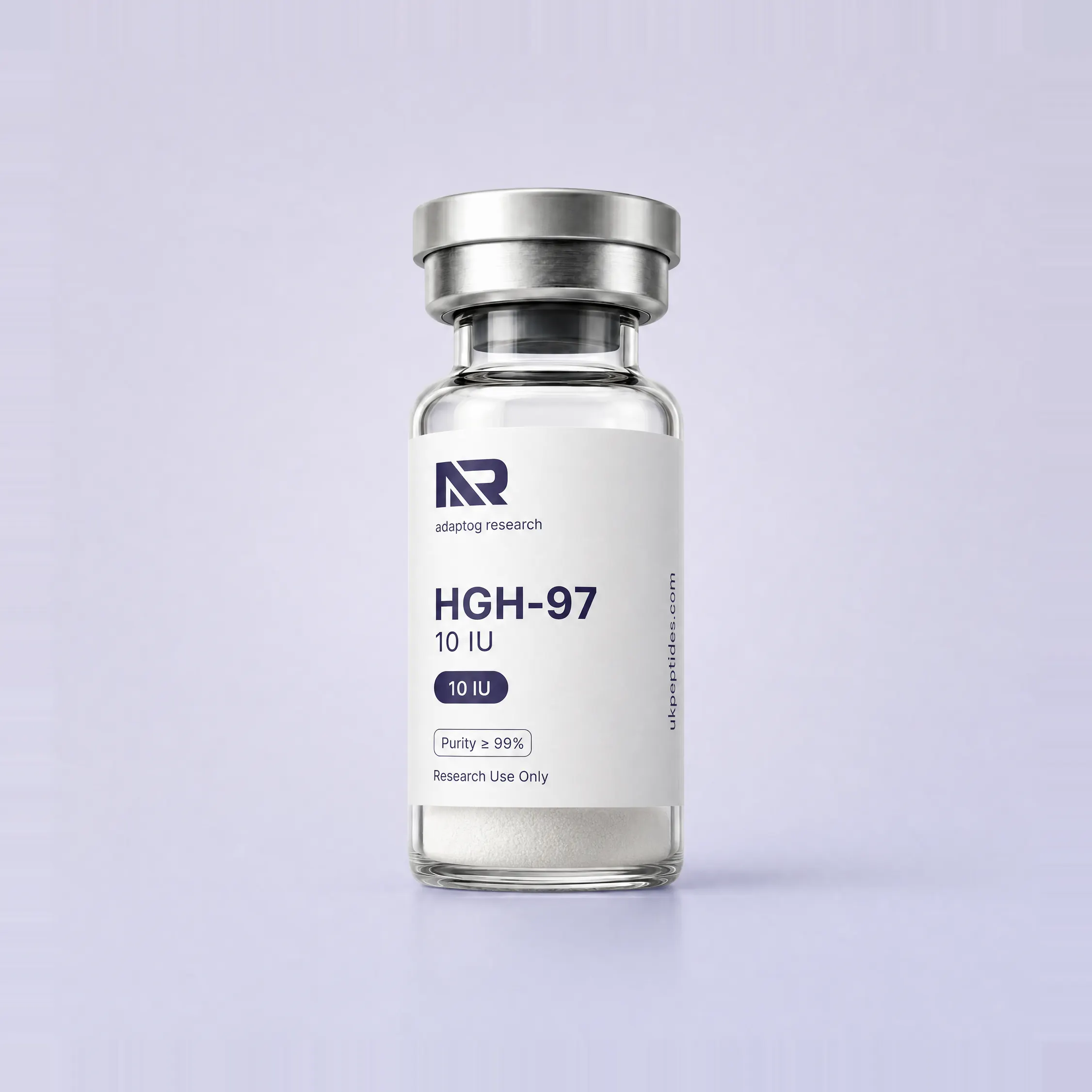 HGH-97 research peptide vial — 99.0% HPLC purity, lyophilised