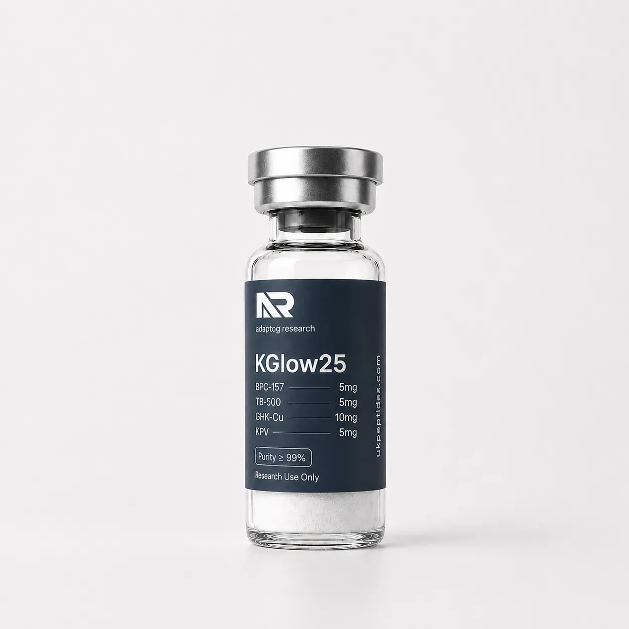 KLOW research peptide vial — 99.0% HPLC purity, lyophilised