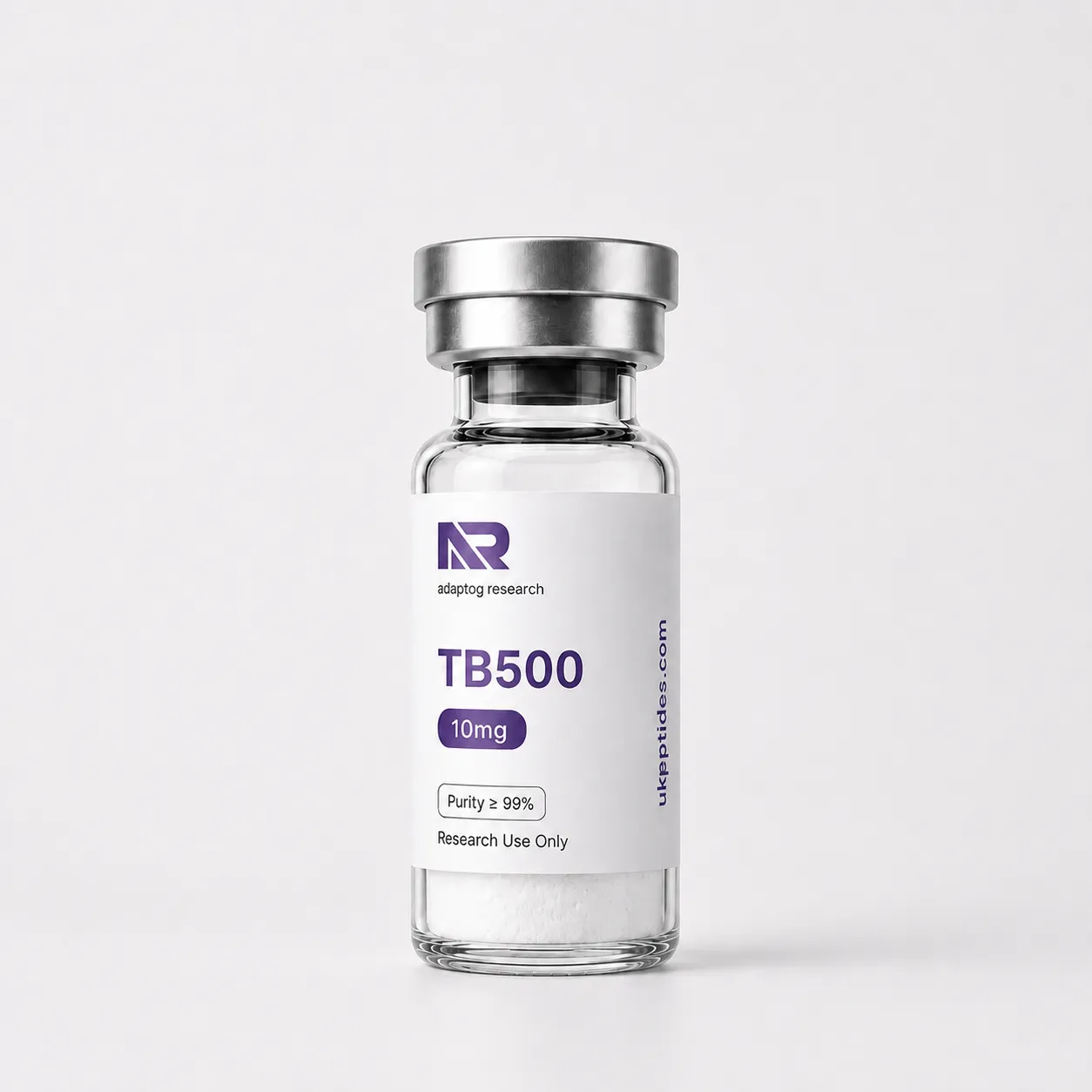 TB500 Theymalin Beta-4 research peptide vial — 99.0% HPLC purity, lyophilised