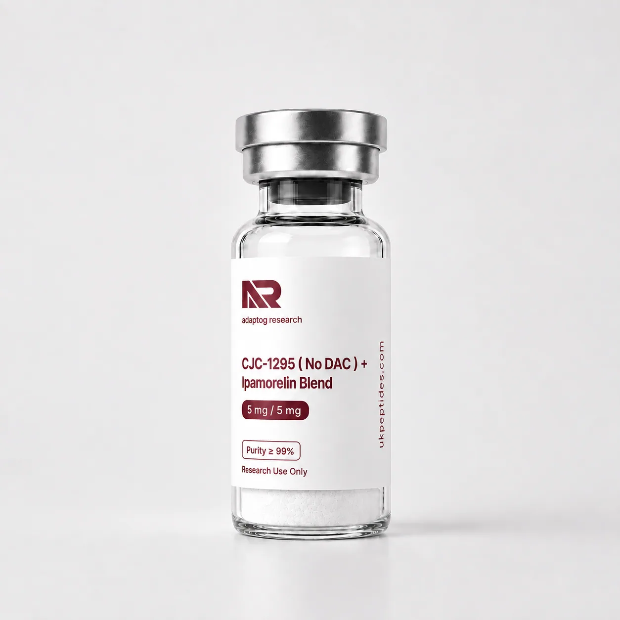 CJC-1295 (No DAC) + Ipamorelin Blend research peptide vial — 99.8% HPLC purity, lyophilised