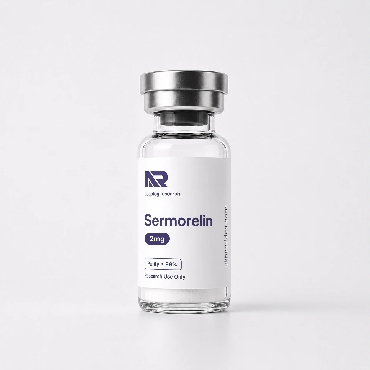 Sermorelin research peptide vial — 99.0% HPLC purity, lyophilised